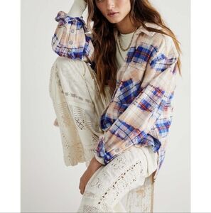 FREE PEOPLE Boy To The Bone Plaid Top / Blueberry
